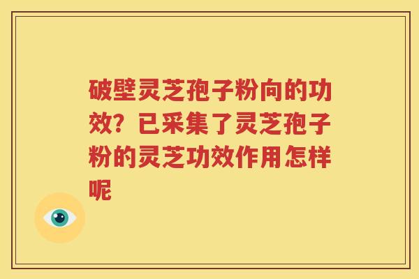 破壁灵芝孢子粉向的功效？已采集了灵芝孢子粉的灵芝功效作用怎样呢