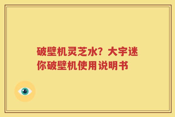 破壁机灵芝水？大宇迷你破壁机使用说明书