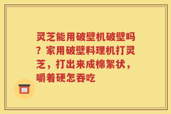 灵芝能用破壁机破壁吗？家用破壁料理机打灵芝，打出来成棉絮状，嚼着硬怎吞吃