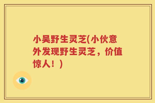 小吴野生灵芝(小伙意外发现野生灵芝，价值惊人！)