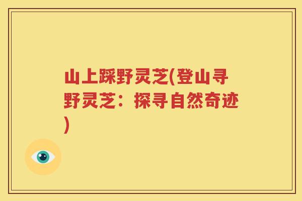 山上踩野灵芝(登山寻野灵芝：探寻自然奇迹)