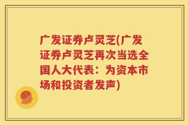 广发证券卢灵芝(广发证券卢灵芝再次当选全国人大代表：为资本市场和投资者发声)