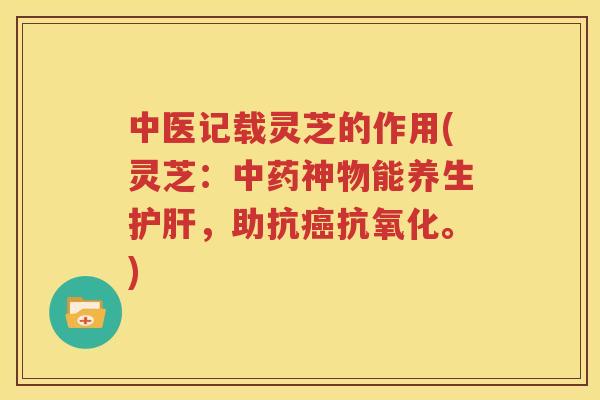 中医记载灵芝的作用(灵芝：中药神物能养生护肝，助抗癌抗氧化。)