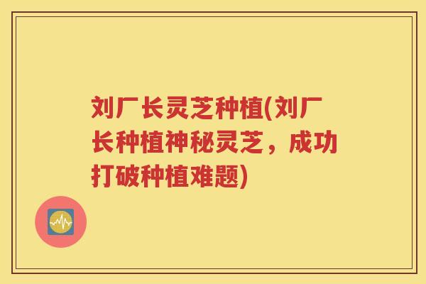 刘厂长灵芝种植(刘厂长种植神秘灵芝，成功打破种植难题)