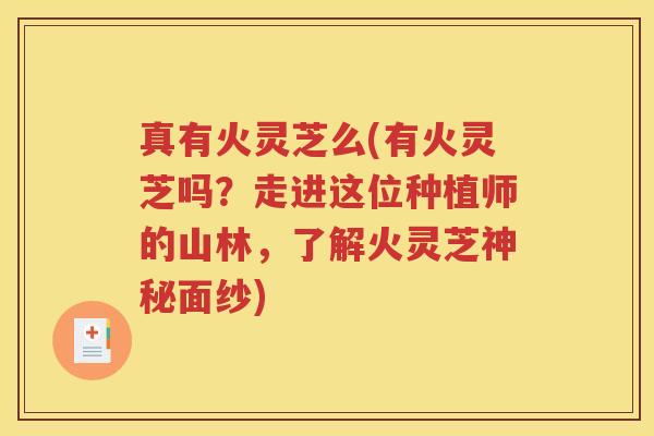 真有火灵芝么(有火灵芝吗？走进这位种植师的山林，了解火灵芝神秘面纱)