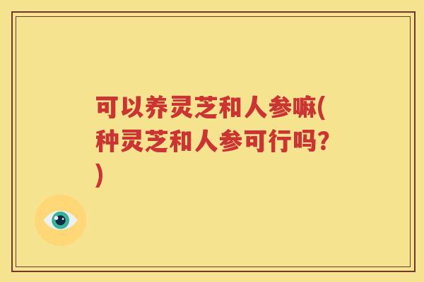 可以养灵芝和人参嘛(种灵芝和人参可行吗？)