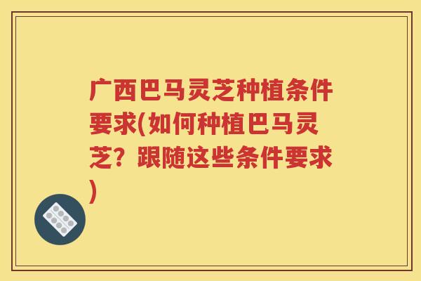 广西巴马灵芝种植条件要求(如何种植巴马灵芝？跟随这些条件要求)