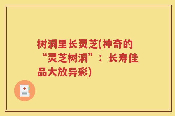 树洞里长灵芝(神奇的“灵芝树洞”：长寿佳品大放异彩)