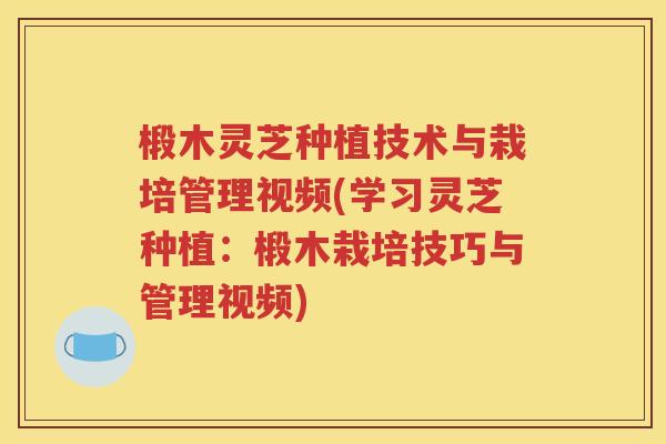椴木灵芝种植技术与栽培管理视频(学习灵芝种植：椴木栽培技巧与管理视频)