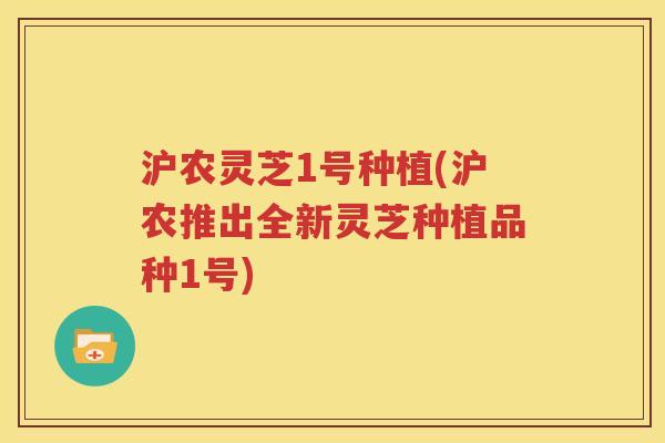 沪农灵芝1号种植(沪农推出全新灵芝种植品种1号)