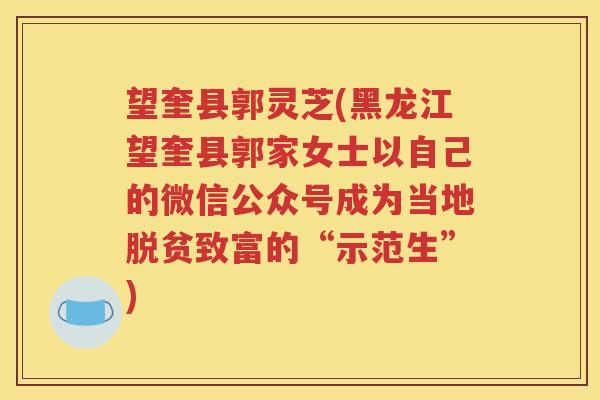 望奎县郭灵芝(黑龙江望奎县郭家女士以自己的微信公众号成为当地脱贫致富的“示范生”)