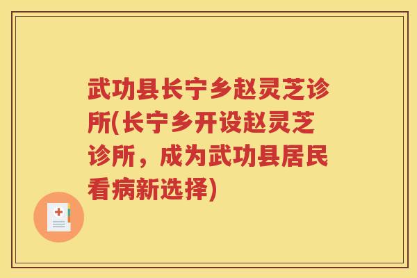 武功县长宁乡赵灵芝诊所(长宁乡开设赵灵芝诊所，成为武功县居民看病新选择)