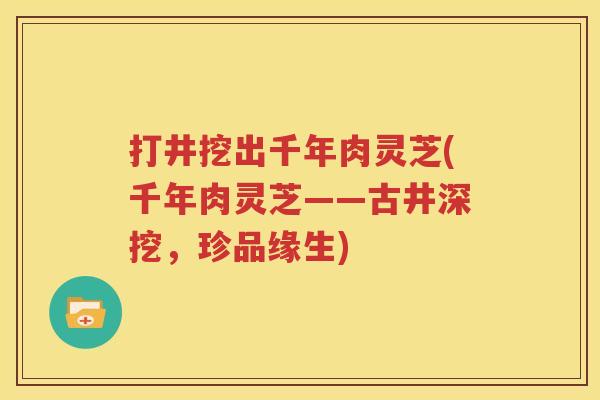 打井挖出千年肉灵芝(千年肉灵芝——古井深挖，珍品缘生)