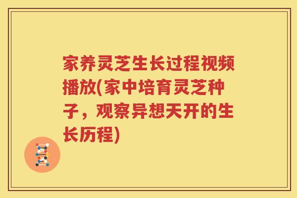 家养灵芝生长过程视频播放(家中培育灵芝种子，观察异想天开的生长历程)