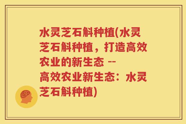 水灵芝石斛种植(水灵芝石斛种植，打造高效农业的新生态 -- 高效农业新生态：水灵芝石斛种植)
