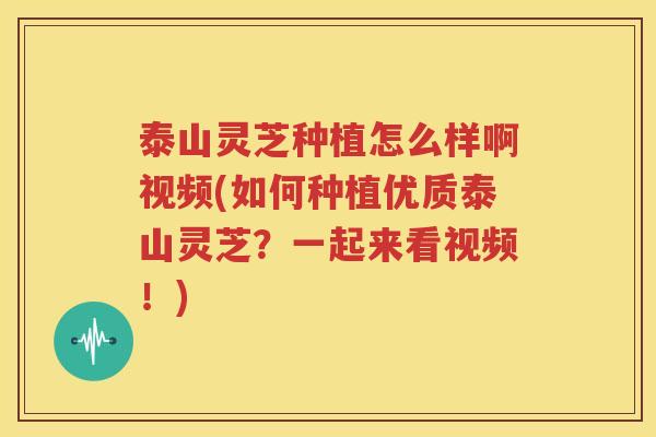 泰山灵芝种植怎么样啊视频(如何种植优质泰山灵芝？一起来看视频！)