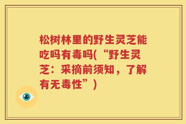 松树林里的野生灵芝能吃吗有毒吗(“野生灵芝：采摘前须知，了解有无毒性”)