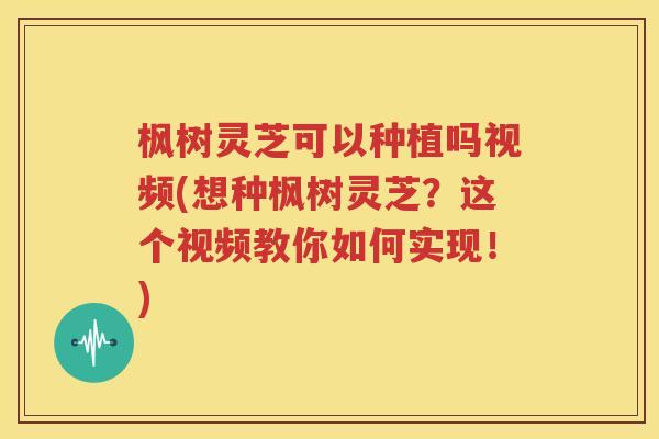 枫树灵芝可以种植吗视频(想种枫树灵芝？这个视频教你如何实现！)