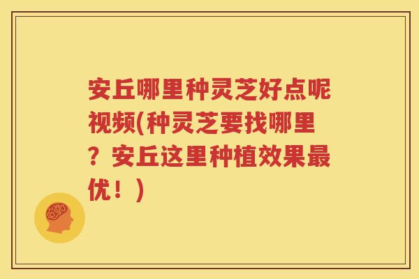 安丘哪里种灵芝好点呢视频(种灵芝要找哪里？安丘这里种植效果最优！)