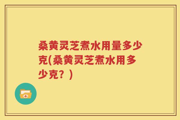 桑黄灵芝煮水用量多少克(桑黄灵芝煮水用多少克？)