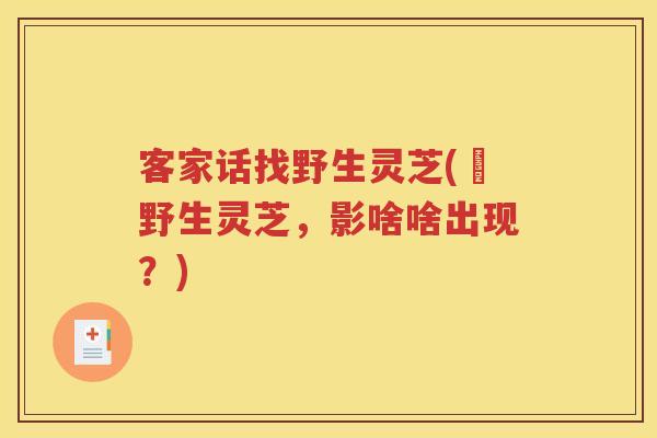 客家话找野生灵芝(揾野生灵芝，影啥啥出现？)