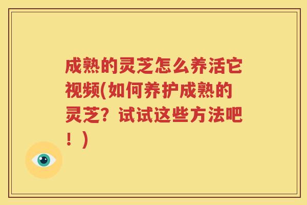 成熟的灵芝怎么养活它视频(如何养护成熟的灵芝？试试这些方法吧！)