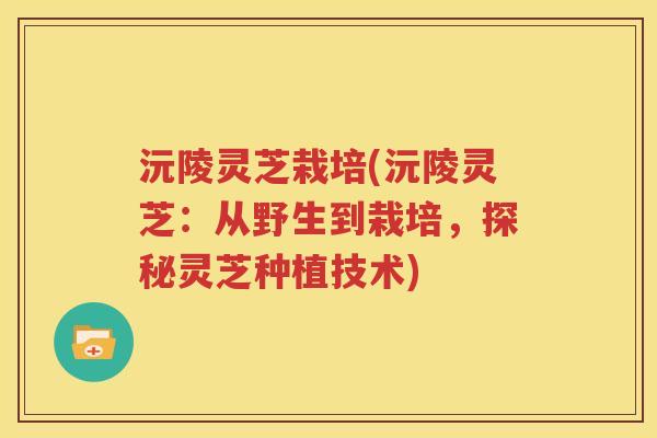 沅陵灵芝栽培(沅陵灵芝：从野生到栽培，探秘灵芝种植技术)