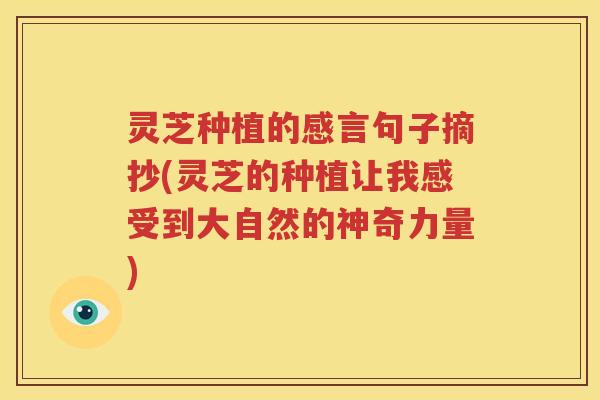 灵芝种植的感言句子摘抄(灵芝的种植让我感受到大自然的神奇力量)