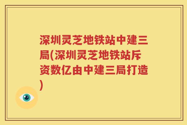 深圳灵芝地铁站中建三局(深圳灵芝地铁站斥资数亿由中建三局打造)