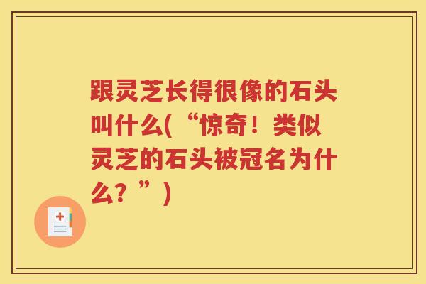 跟灵芝长得很像的石头叫什么(“惊奇！类似灵芝的石头被冠名为什么？”)