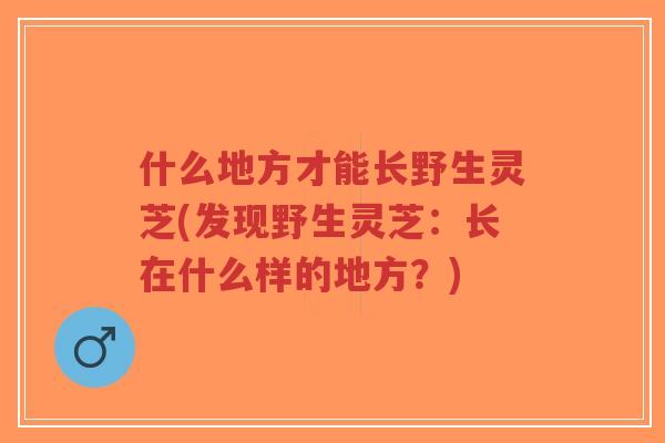 什么地方才能长野生灵芝(发现野生灵芝：长在什么样的地方？)